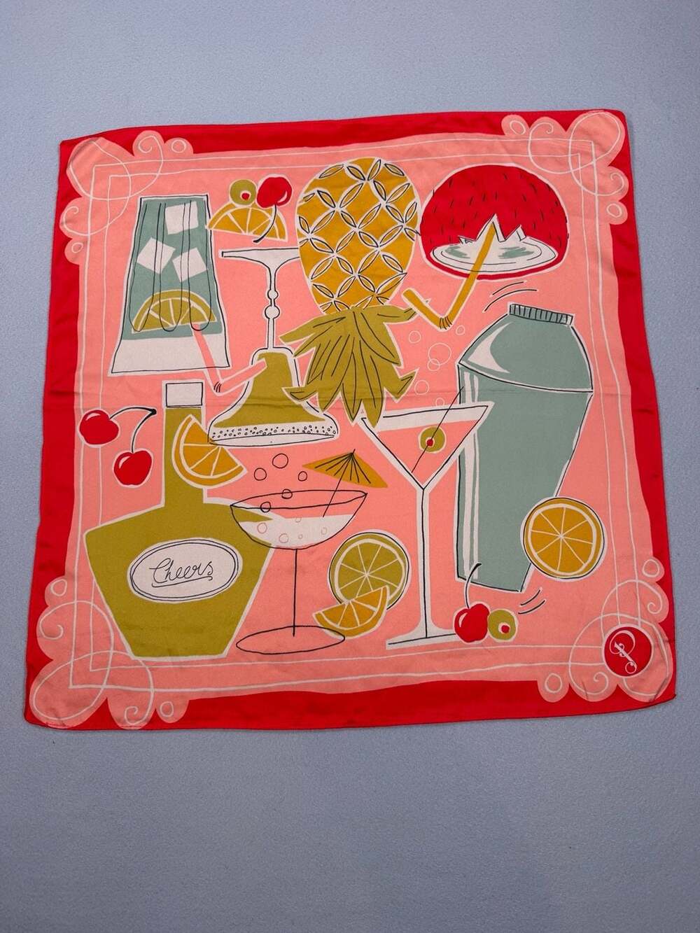 Echo Vintage Cocktail Print Silk Square Scarf